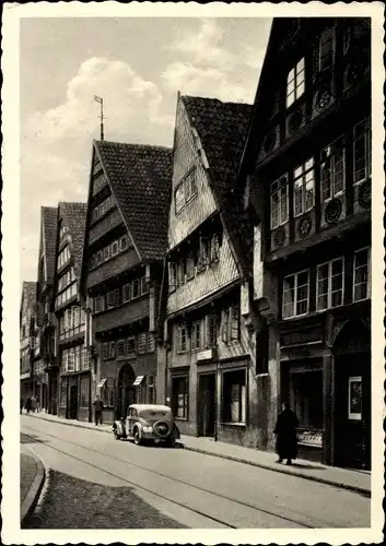 Ak Osnabrück in Niedersachsen, Bierstraße, Fachwerkhäuser, Fassaden, Läden, Auto