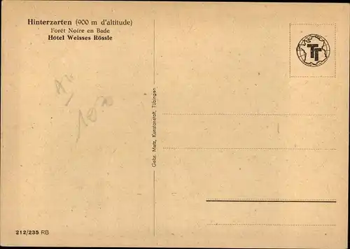 Ak Hinterzarten im Südschwarzwald, Hotel Weisses Rössle, Gesamtansicht