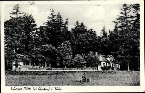 Ak Ohrdruf in Thüringen, Partie am Waldrand, Scherers Hütte, Inh. Hermann Meister