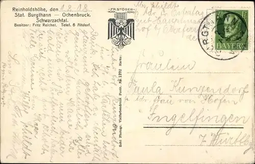 Ak Burgthann Mittelfranken, Reinholdshöhe, Ochenbruch, Bes. Fritz Reichel, Außenansicht