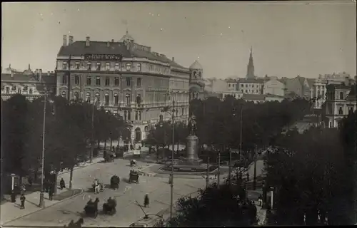 Foto Ak Riga Lettland, Alexander Boulevard, Kompania Singer, Musikalienhandlung C. Blosfeld, Denkmal