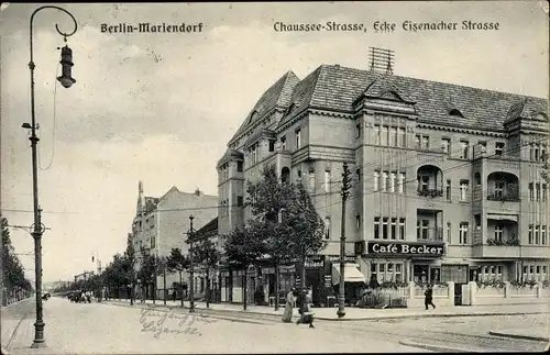 Ak Berlin Tempelhof Mariendorf, Chausseestraße Ecke Eisenacher Straße, Café Becker