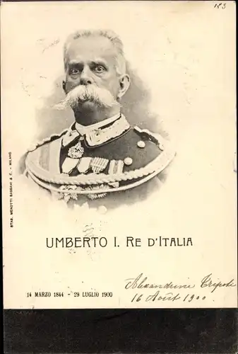 Ak König Umberto I. von Italien, Trauerkarte 1900