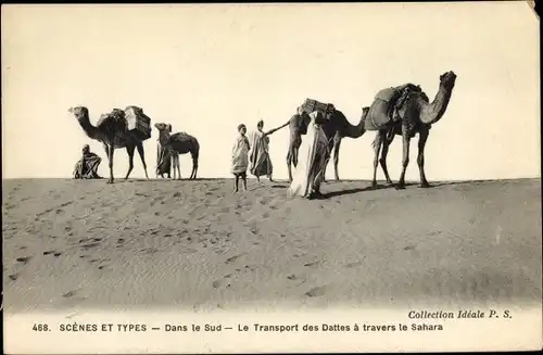 Ak Scènes et Types, Dans le Sud, Le Transport des Dattes à travers le Sahara, Kamelkarawane