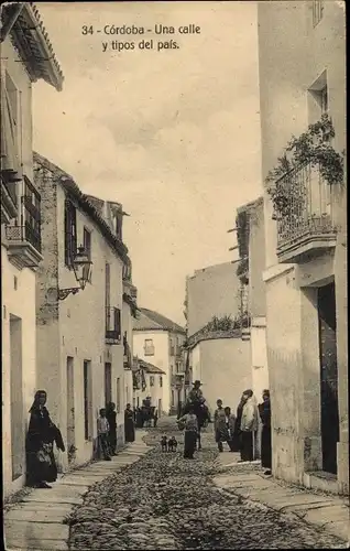 Ak Cordoba Andalusien Spanien, Una calle y tipos del país