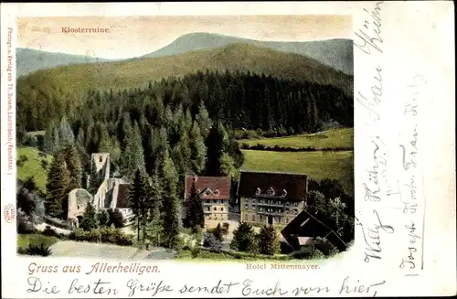 Ak Allerheiligen Oppenau im Ortenaukreis, Hotel Mittenmayer, Klosterruine