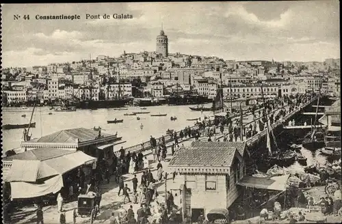 Ak Konstantinopel Istanbul Türkei, Pont de Galata, Brücke, Stadtpanorama