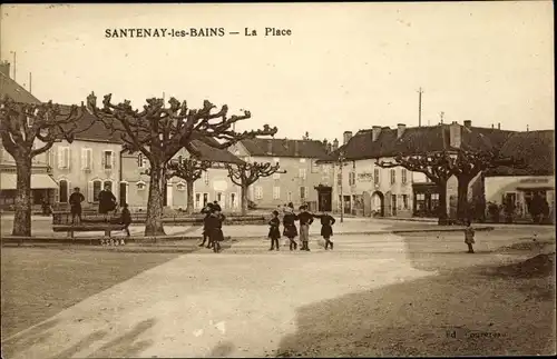 Ak Santenay les Bains Côte d’Or, La Place, Platzpartie, Anwohner 