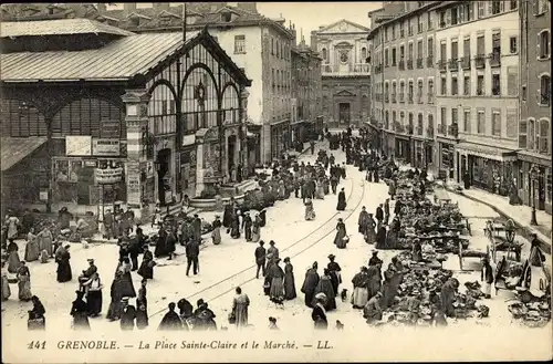 Ak Grenoble Isère, La Place Sainte Claire et le Marché, Levy & Fils 141