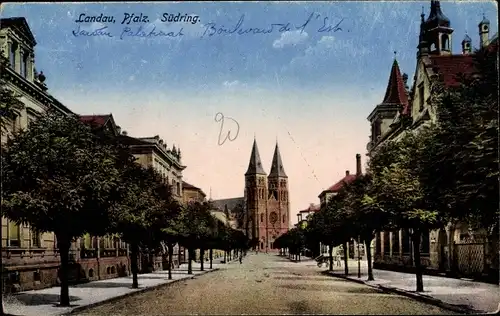 Ak Landau in der Pfalz, Südring, Allee, Kirche