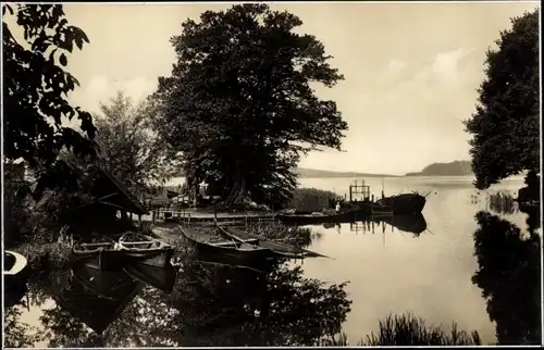 Ak Ratzeburg in Schleswig Holstein, Fischerei, Boote, Uferpartie, Seepanorama