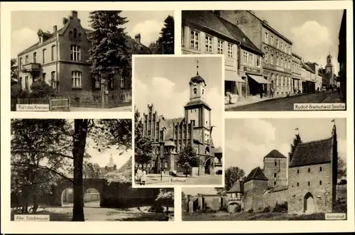 Ak Wittstock Dosse in der Ostprignitz, Rathaus, Rat des Kreises, Amtshof, Stadtmauer