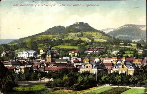 Ak Bad Blankenburg Thüringen, Gesamtansicht vom Ort mit Ruine Greifenstein