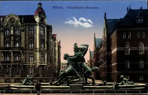 Ak Hamburg Altona, Stuhlmannbrunnen, Gesamtansicht, Gebäude der Eisenbahndirektion