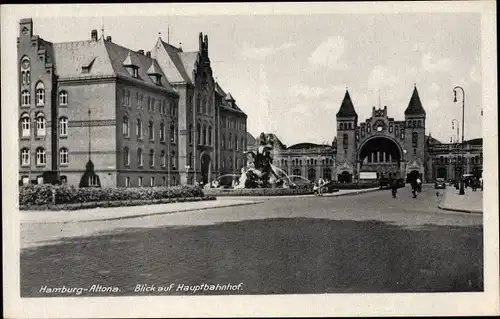 Ak Hamburg Altona, Stuhlmannbrunnen, Gesamtansicht, Blick auf Hauptbahnhof, Eisenbahndirektion