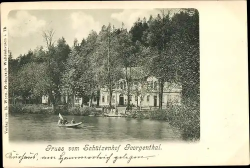 Ak Georgenthal Thüringen, Schützenhof, Wasserpartie, Bootsfahrt