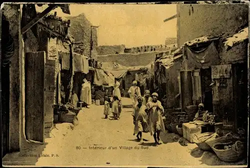 Ak Intérieur d'un Village du Sud, enfants, Collection Idéale, P.S.