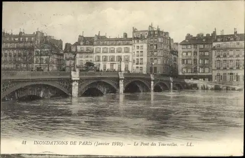 Ak Paris, Inondations Janvier 1910, Le Pont de Tournelles