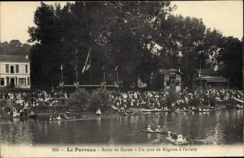 Ak Le Perreux Val de Marne, Bords de Marne, Un joir de Régates à l'aviron