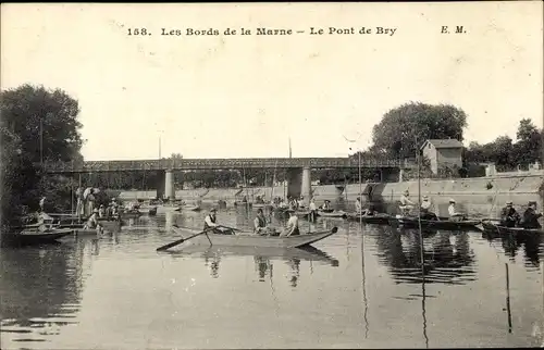 Ak Bry sur Marne Val de Marne, Le Pont de Bry, Ruderboote