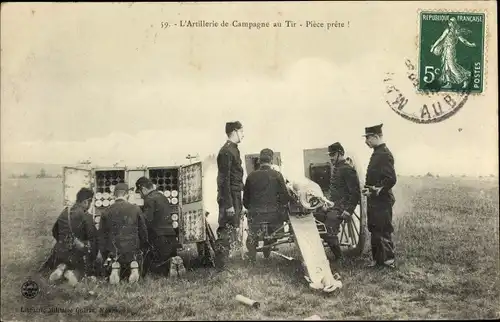 Ak L'Artillerie de Campagne au Tir, Pièce prête, Beladen einer Kanone, Projektile