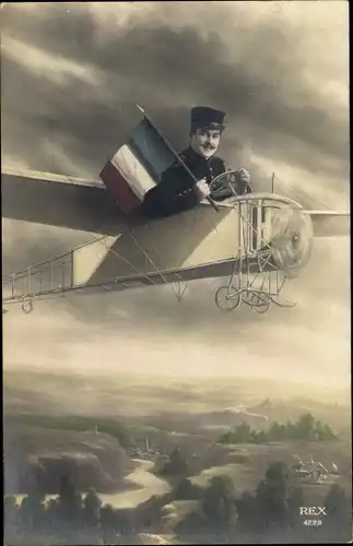 Ak Frankreich, Soldat in einem Flugzeug, Fotomontage
