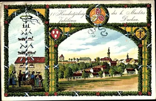 Litho Dachau Oberbayern, 1100jh Jubiläum des Marktes 1908