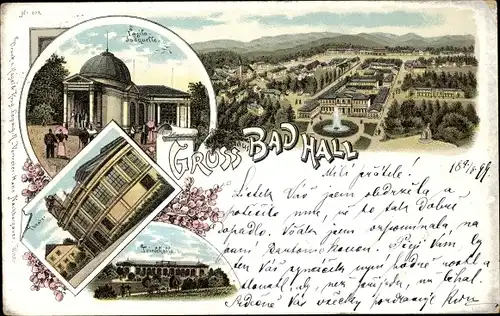 Litho Bad Hall in Oberösterreich, Tassilo Jodquelle, Theater, Trinkhalle, Panorama