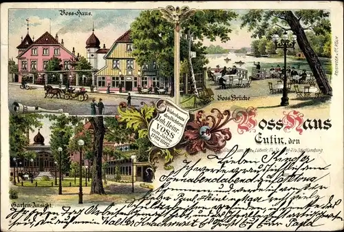 Litho Eutin in Ostholstein, Voss Haus, Voss Brücke, Gartenansicht