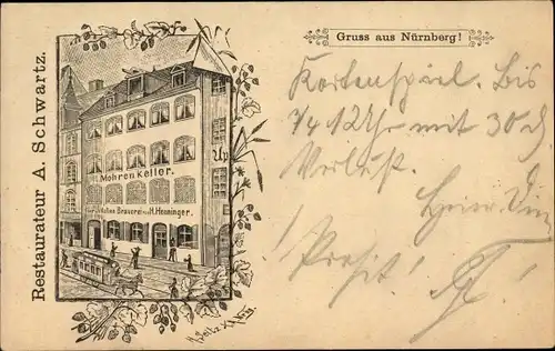 Litho Nürnberg in Mittelfranken Bayern, Mohrenkeller, Restaurateur A. Schwartz