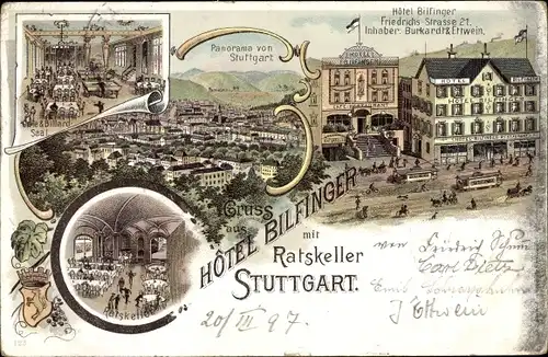 Litho Stuttgart in Baden Württemberg, Hotel Bilfinger, Ratskeller, Inh. Burkardt Ettwein
