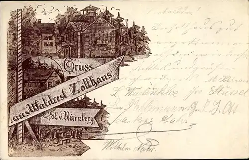 Litho Zollhaus Nürnberg in Mittelfranken Bayern, Waldrestaurant Zollhaus