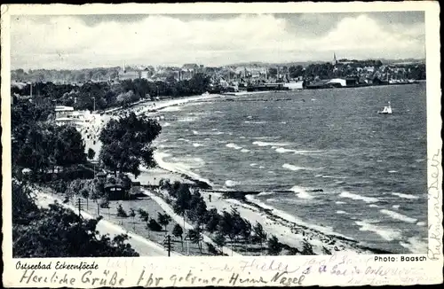 Ak Eckernförde in Schleswig Holstein, Strandpartie, Promenade, Wellengang, Panorama vom Ort