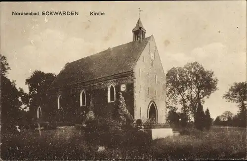 Ak Eckwarden Butjadingen in Niedersachsen, Kirche und Friedhof