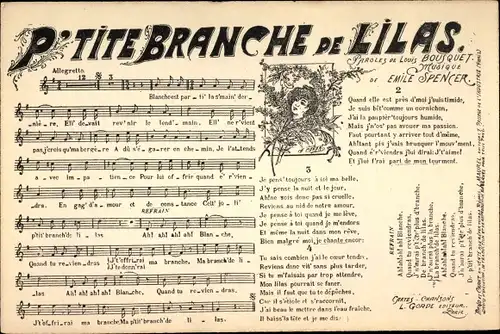 Lied Ak P'tite Branche de Lilas, Paroles de Louis Bousquet, Musique de Emile Spencer