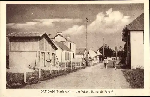 Ak Damgan Morbihan, Les Villas, Route de Penerf, Wohnhäuser an der Straße