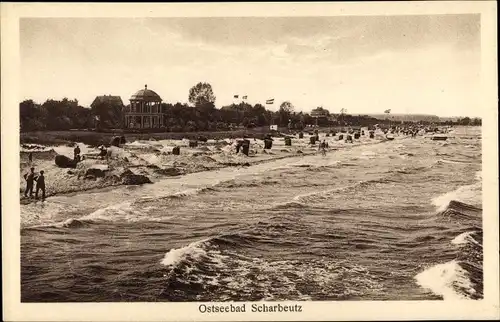 Ak Scharbeutz in Ostholstein, Blick zum Strand vom Meer aus