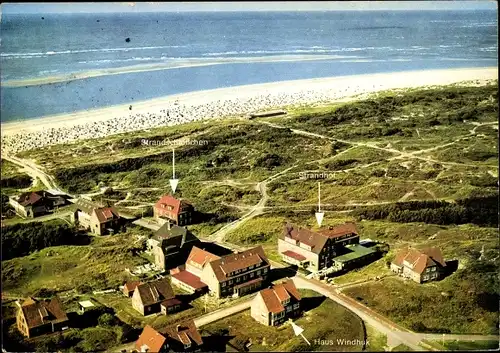 Ak Insel Baltrum Niedersachsen, Fliegeraufnahme, Hotel Strandhof, Haus Windhuk, Strandschlößchen