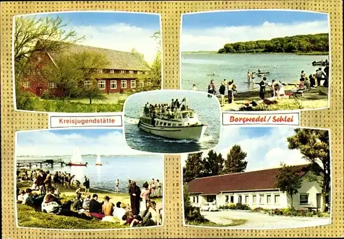 Ak Borgwedel in Schleswig Holstein, Kreisjugendstätte, Strandpartie, Fähre