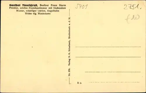 Ak Moselkern an der Mosel, Gasthof Moselgruss, Inh. Franz Sturm