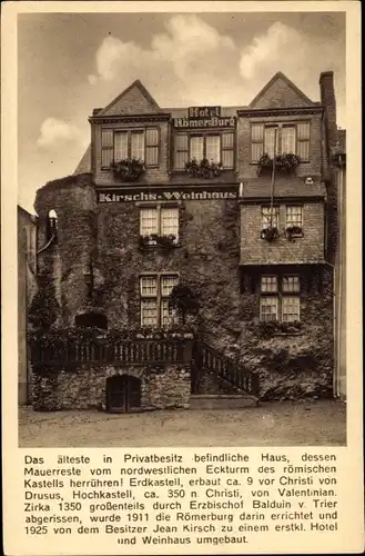 Ak Boppard am Rhein, Hotel Römerburg, Kirschs Weinhaus, Inh. Jean Kirsch, römisches Kastell