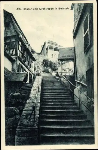 Ak Beilstein an der Mosel Rheinland Pfalz, Alte Häuser und Kirchtreppe, Weinkellerei S. Lipmann