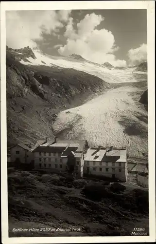 Ak Zillertal Tirol Österreich, Berliner Hütte, Schutzhaus am Gletscher