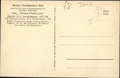 Ak Berlin Mitte, Hotel Nordischer Hof, Inh. Helmut Hoffmeister, Invalidenstraße 125/126, Nacht