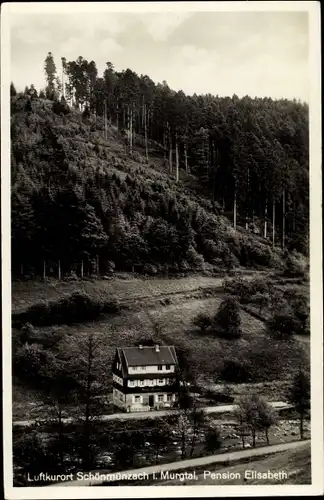 Ak Schönmünzach im Murgtal, Pension Elisabeth, bewaldete Hänge