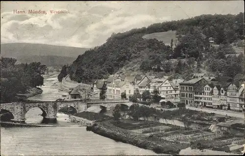 Ak Hann. Münden in Niedersachsen, Weserblick, Brücke, Ort