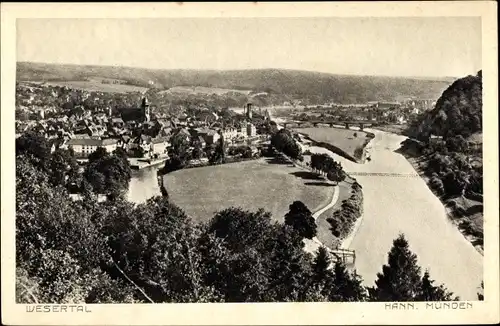 Ak Hann. Münden in Niedersachsen, Blick auf den Ort mit Umgebung, Weser und Fulda Gabelung