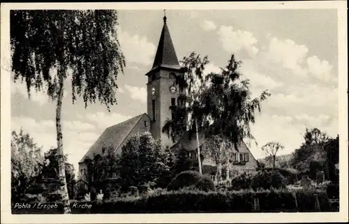 Ak Pöhla Schwarzenberg im Erzgebirge Sachsen, Kirche, Panorama