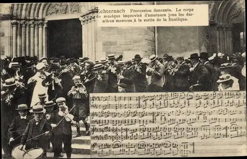 Ak Echternach Luxemburg, Procession dansante, le Corps de Musique, la Basilique, Musiker, Geigen