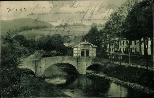 Ak Dahl Hagen in Westfalen, Brücke, Uferpartie, Häuser